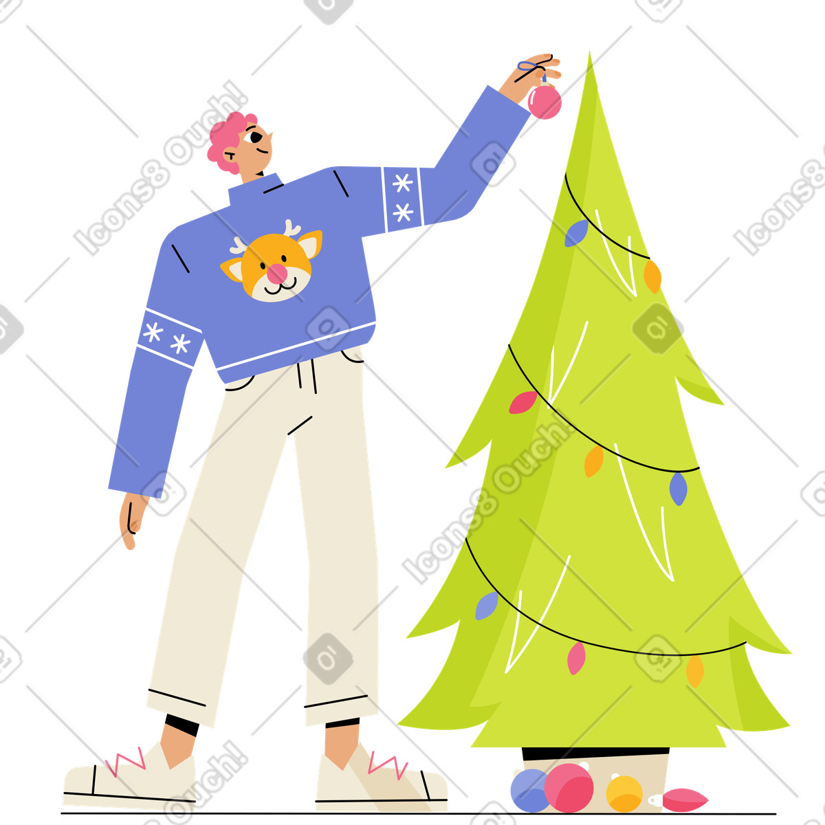 Ilustração de O homem decora uma árvore natal em no estilo Juicy para baixar em PNG, SVG