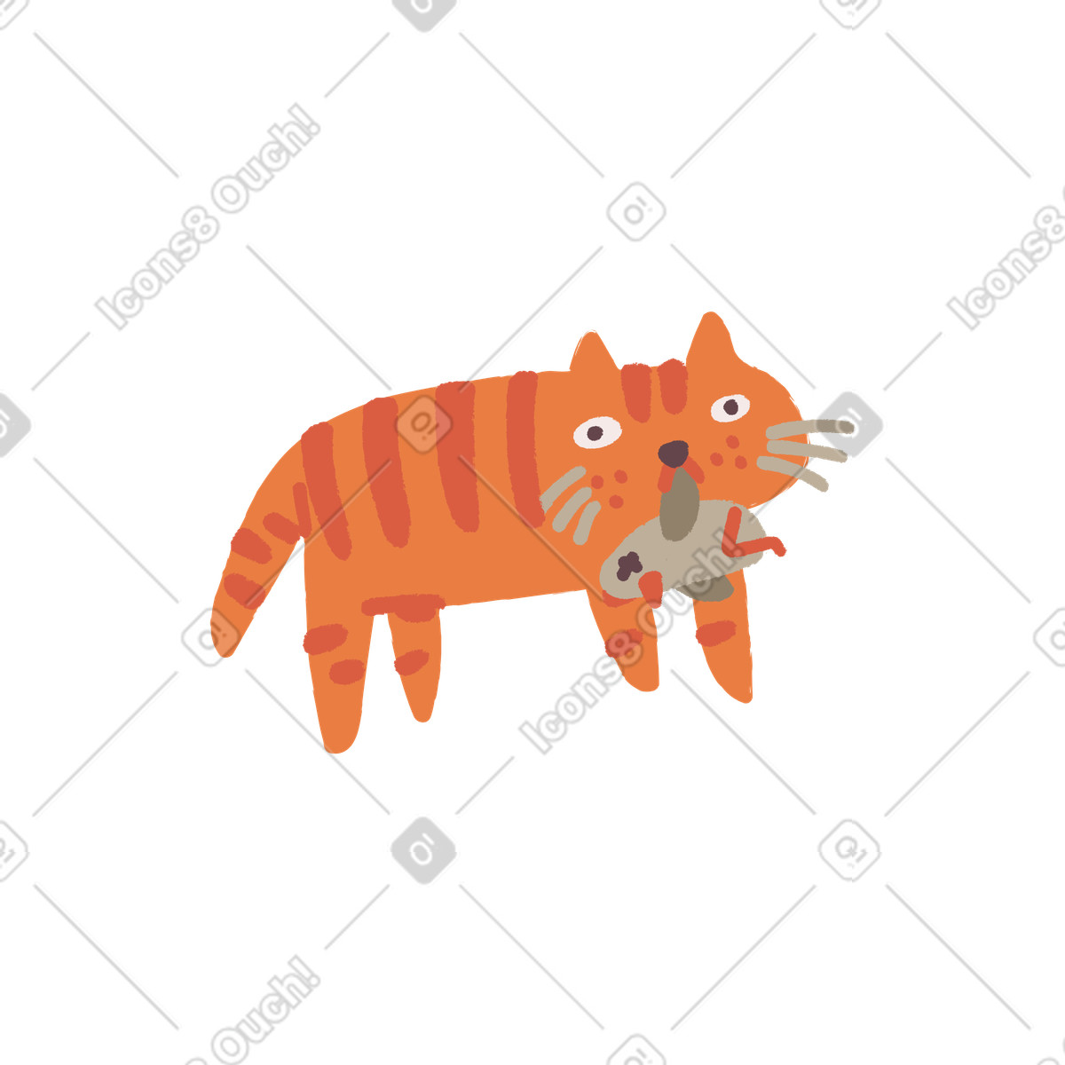 A cat holding mouse in its mouth illustration Ginger style download PNG, SVG