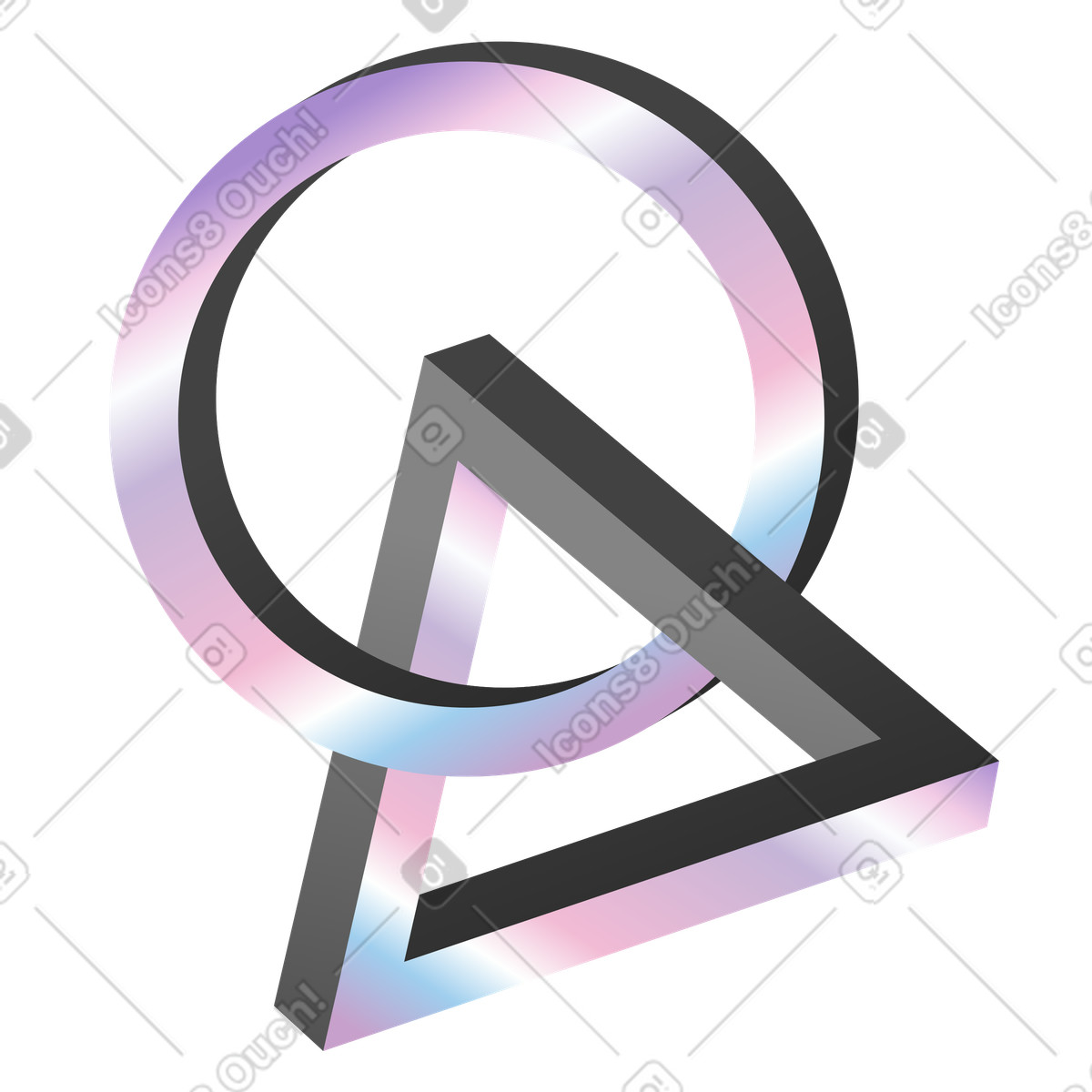Impossible triangle and circle optical illusion, Visual paradox illustration in Illusion style download in PNG, SVG