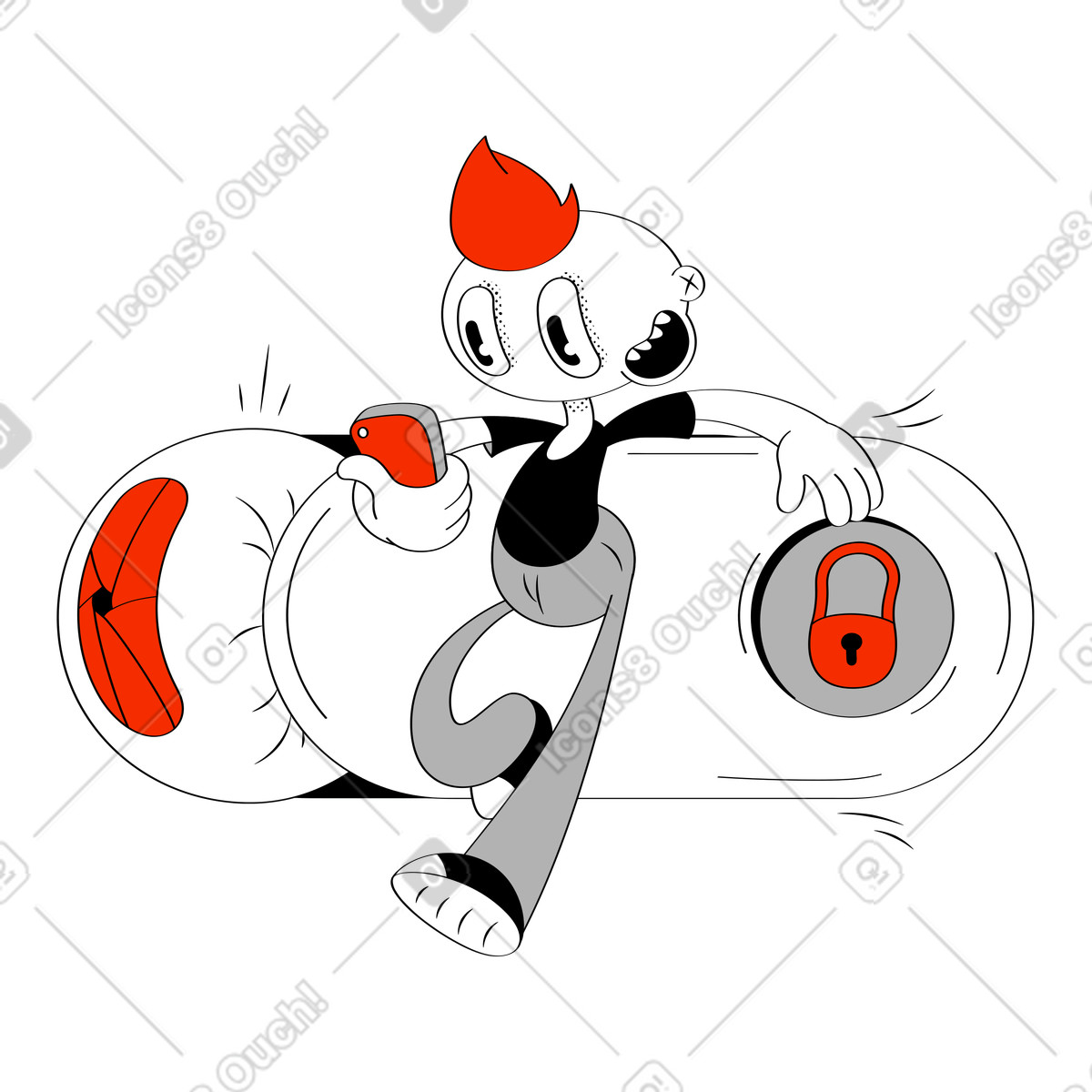 Illustration Guy avec téléphone sécurisé à partir de l'oeil d'espionnage internet dans le style Looney télécharger aux formats PNG, SVG
