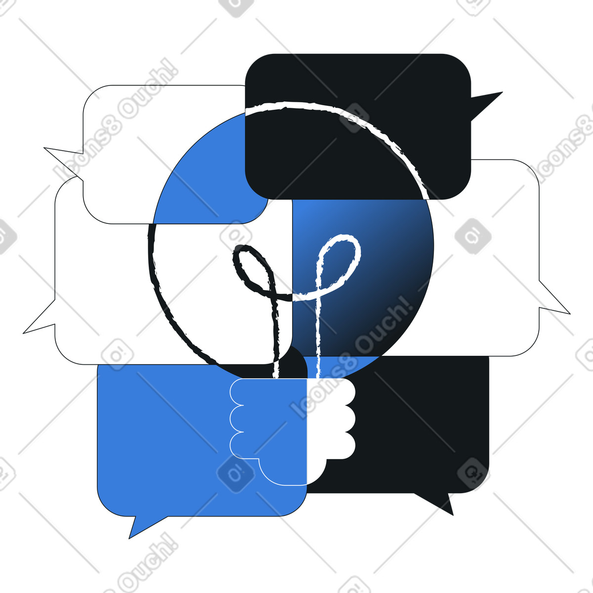 Idea generation through teamwork illustration brainstorming clipart in PNG, SVG, GIF