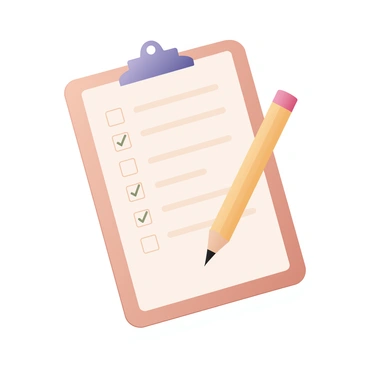 A clipboard with a checklist and a pencil hovering, indicating a survey start