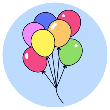A cluster of colorful helium balloons in various shades including red, blue, yellow, and green. The balloons are tied together with a string and are drifting upward into a clear blue sky. Some balloons are slightly overlapping, creating a sense of depth. The scene captures the moment as the balloons gently ascend, reflecting light against the backdrop of the sky.