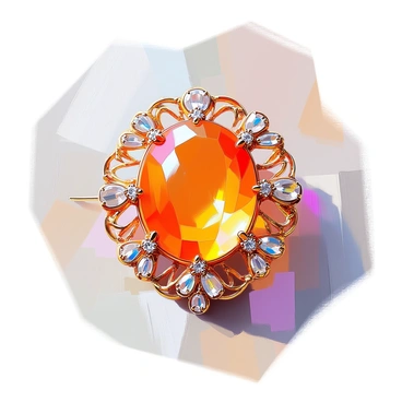 A detailed view of a Victorian-era brooch adorned with a large amber gemstone