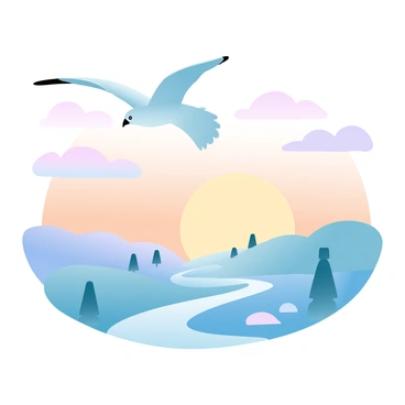 A buzzard soaring gracefully over a picturesque landscape during sunset.