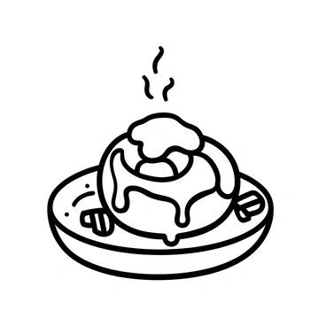 A steaming cinnamon roll bun on a pastel-colored plate