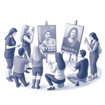A group of local artists is gathered at an outdoor rally, each focused on their individual canvases. They are surrounded by an enthusiastic crowd, who are watching intently and engaging with the artists. One artist is painting a large mural, while another is sketching on a smaller canvas. Some spectators are holding up their phones to take pictures, while others are giving feedback or asking questions. The atmosphere is lively, with a sense of community and creativity in the air as the artists immerse themselves in their work. The artists have various tools in hand, such as brushes and spray cans, and their canvases display an array of dynamic designs and messages.