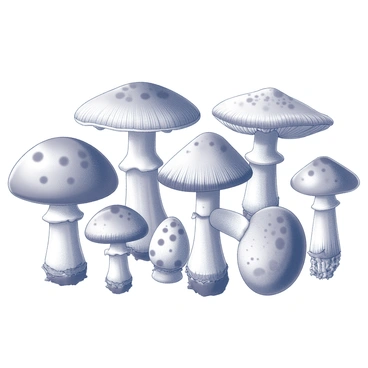 A collection of various mushrooms arranged in an organic display. Each type of mushroom exhibits distinct shapes and sizes, including caps that are rounded, conical, and flat. The stems are varied in thickness and height. Some mushrooms have smooth surfaces, while others feature textured or scaly appearances. The grouping showcases a variety of patterns in the caps, such as spots and stripes. The overall composition highlights the diversity among the mushrooms, emphasizing their unique characteristics and forms.