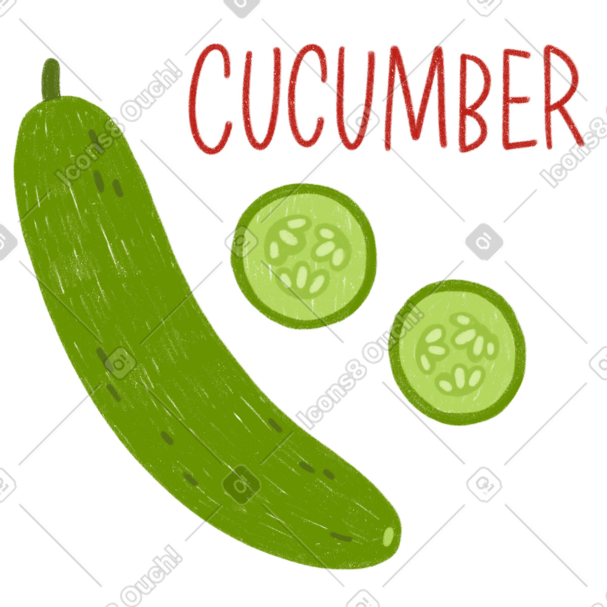 A cucumber, cucumber slices and lettering illustration in Cozy style download in PNG, SVG