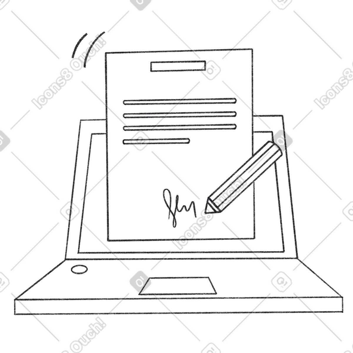 Document approval on computer, Secure online signing illustration in Bonbon Line style download in PNG, SVG