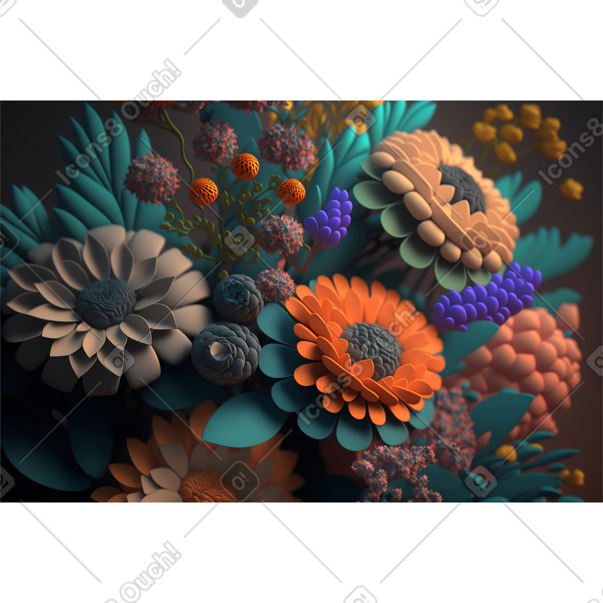 Ilustración Fondo de flores 3d en estilo Experimental a descargar en PNG y SVG