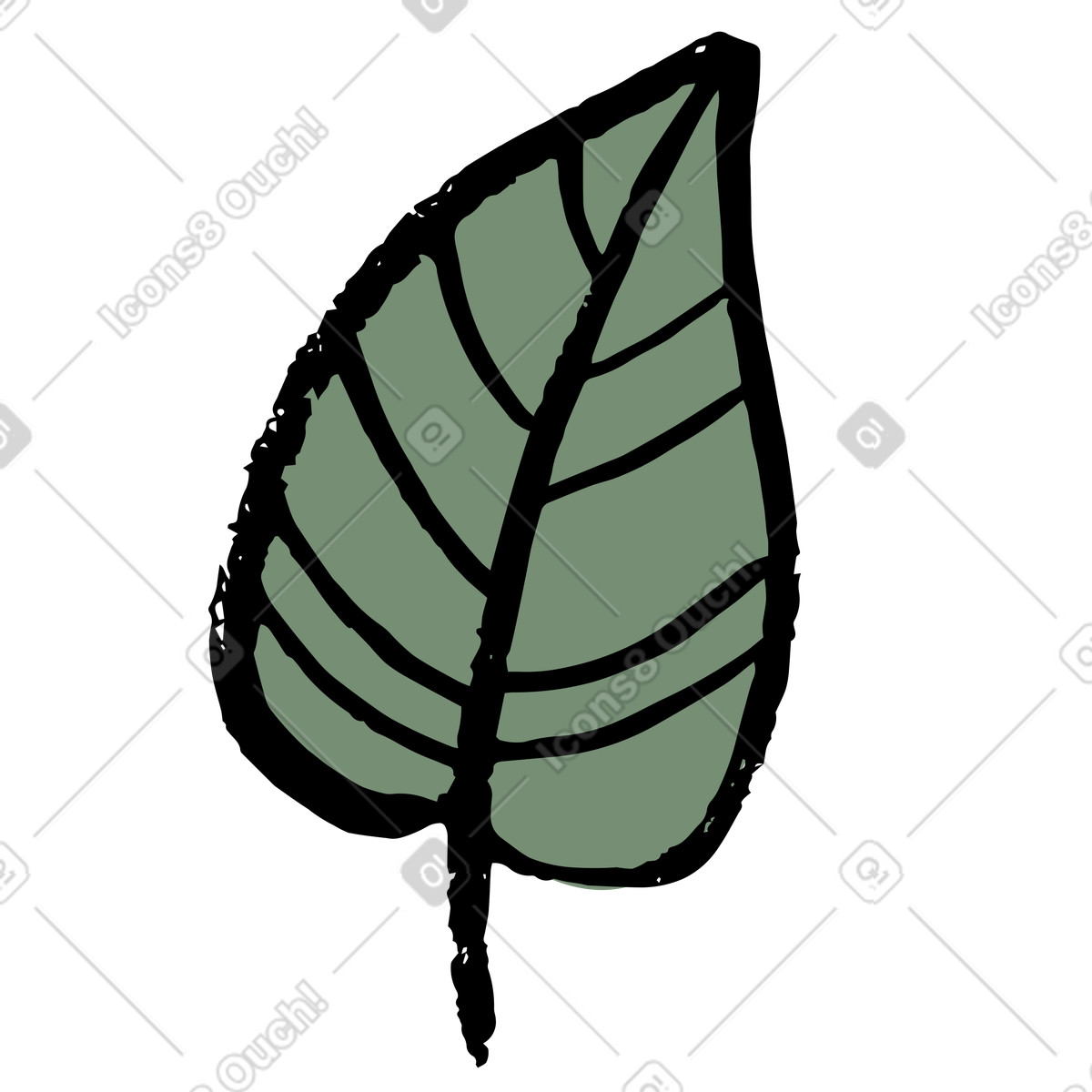 Green-colored tree leaf illustration in Scandi style download in PNG, SVG