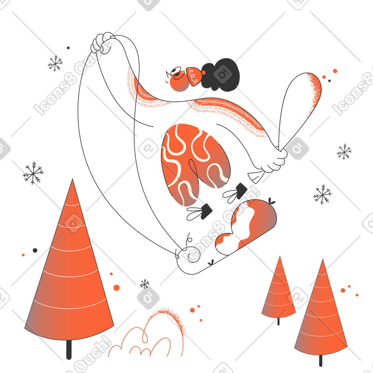 Man flying and delivering presents illustration in Crayon style download in PNG, SVG