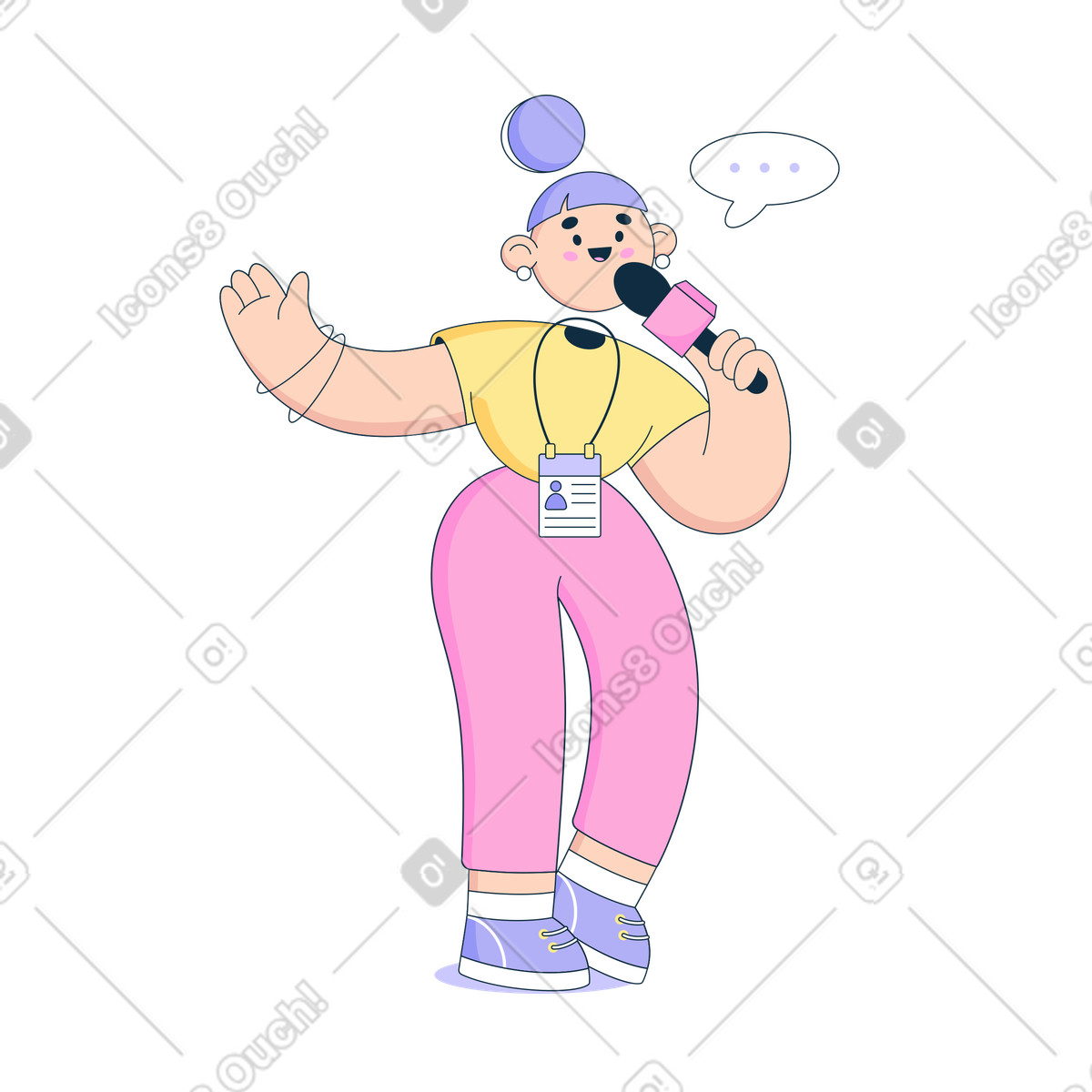 Ilustración Reportera de televisión hablando por micrófono en estilo Bubble gum a descargar en PNG y SVG