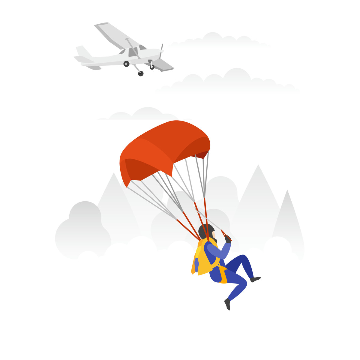 Ilustración Man jumping with a parachute from plane en estilo Fogg descargar en PNG y SVG