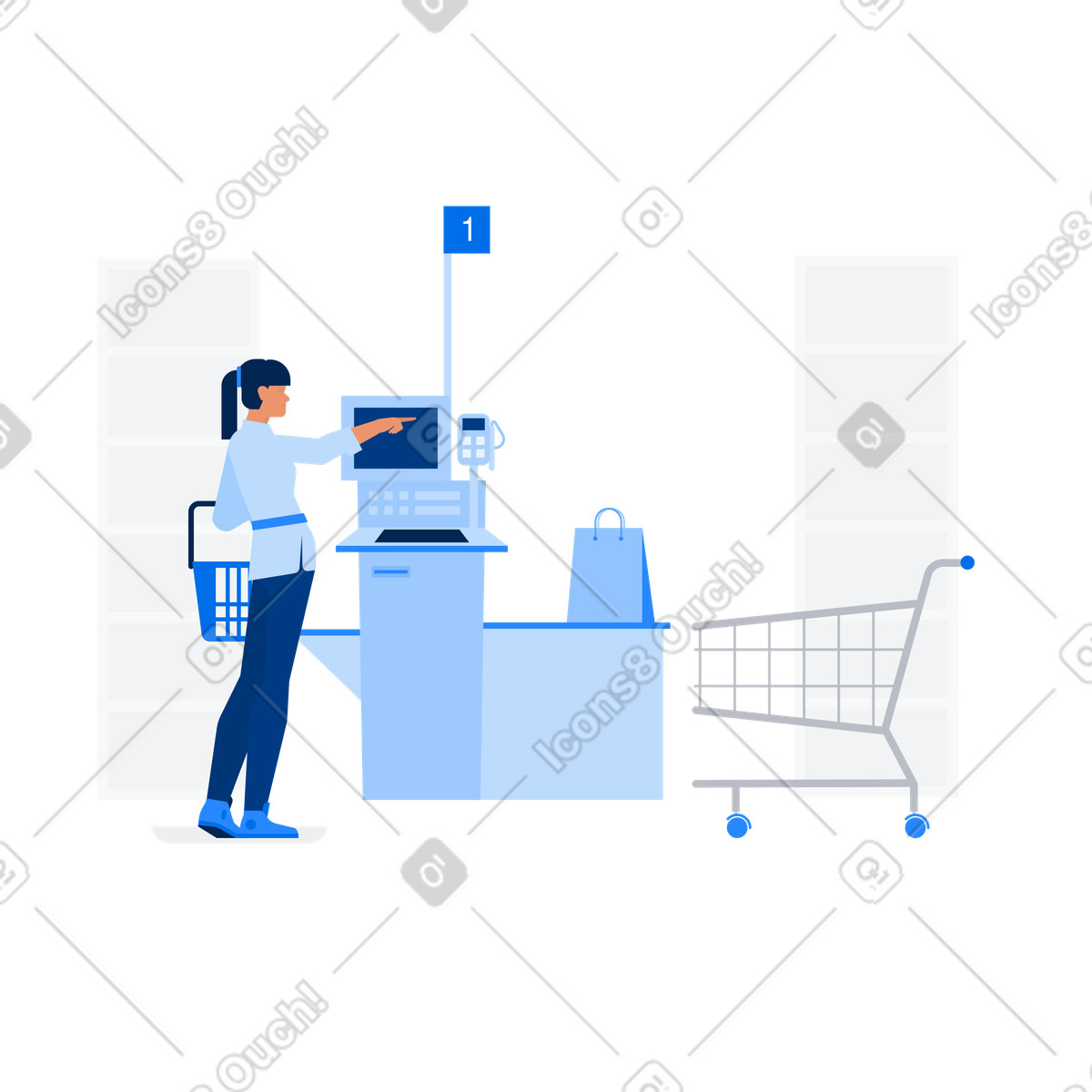 Self service in supermercato illustrazione stile Urban scarica PNG, SVG