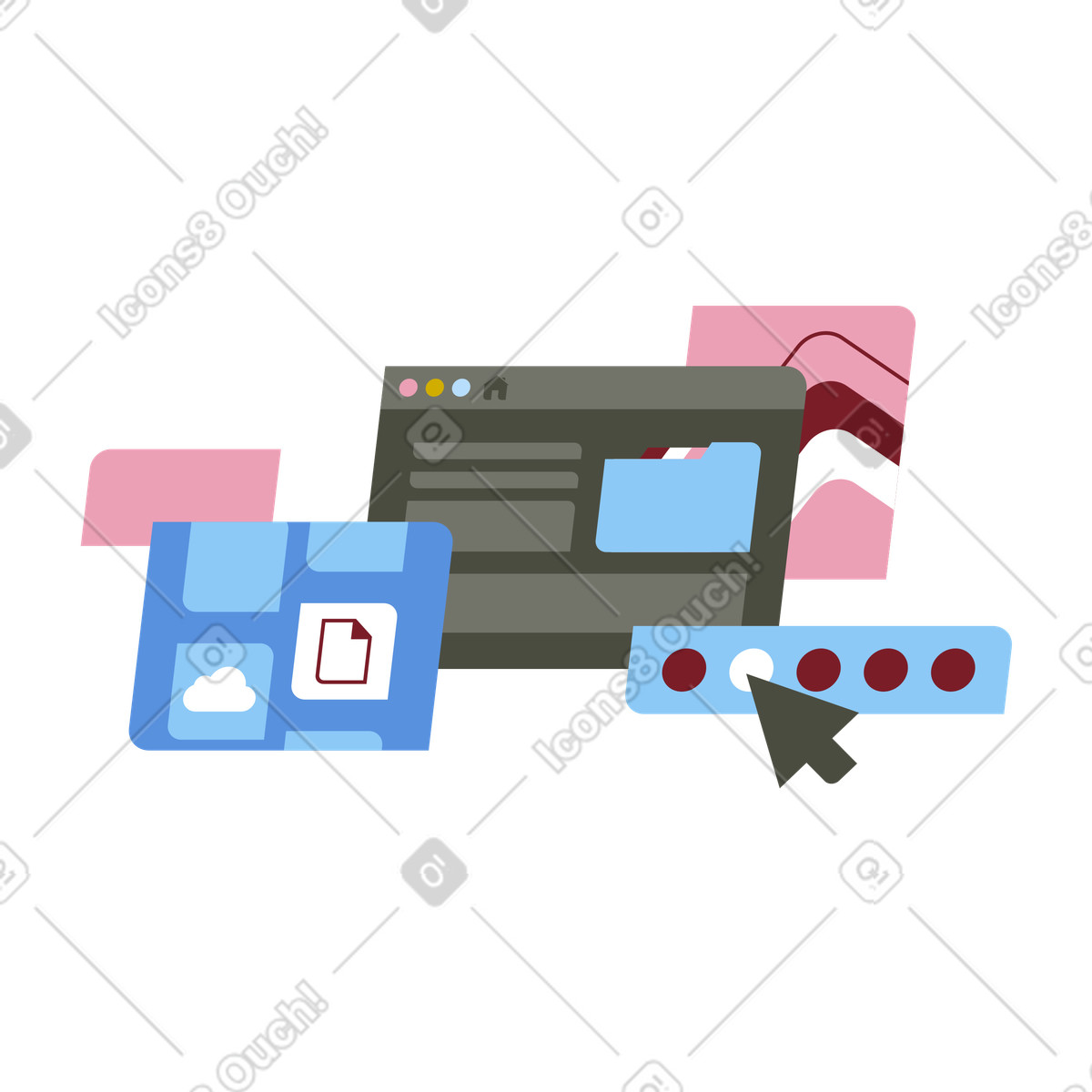 Organizzazione dei file digitali e archiviazione cloud illustrazione in stile Vector scarica in PNG, SVG
