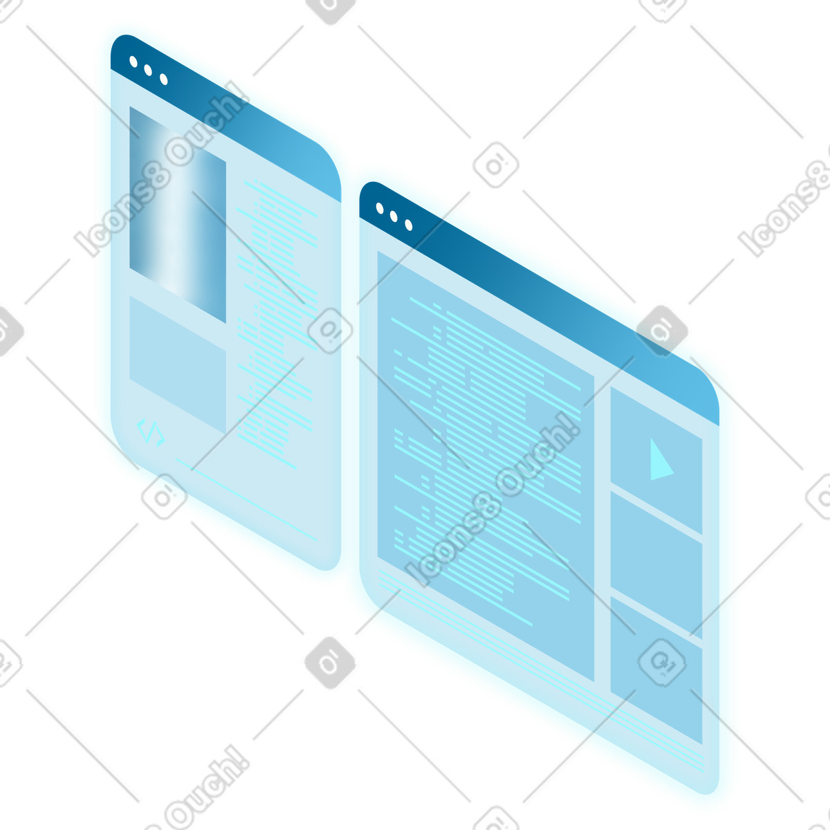Isometric screen with code illustration in PNG, SVG