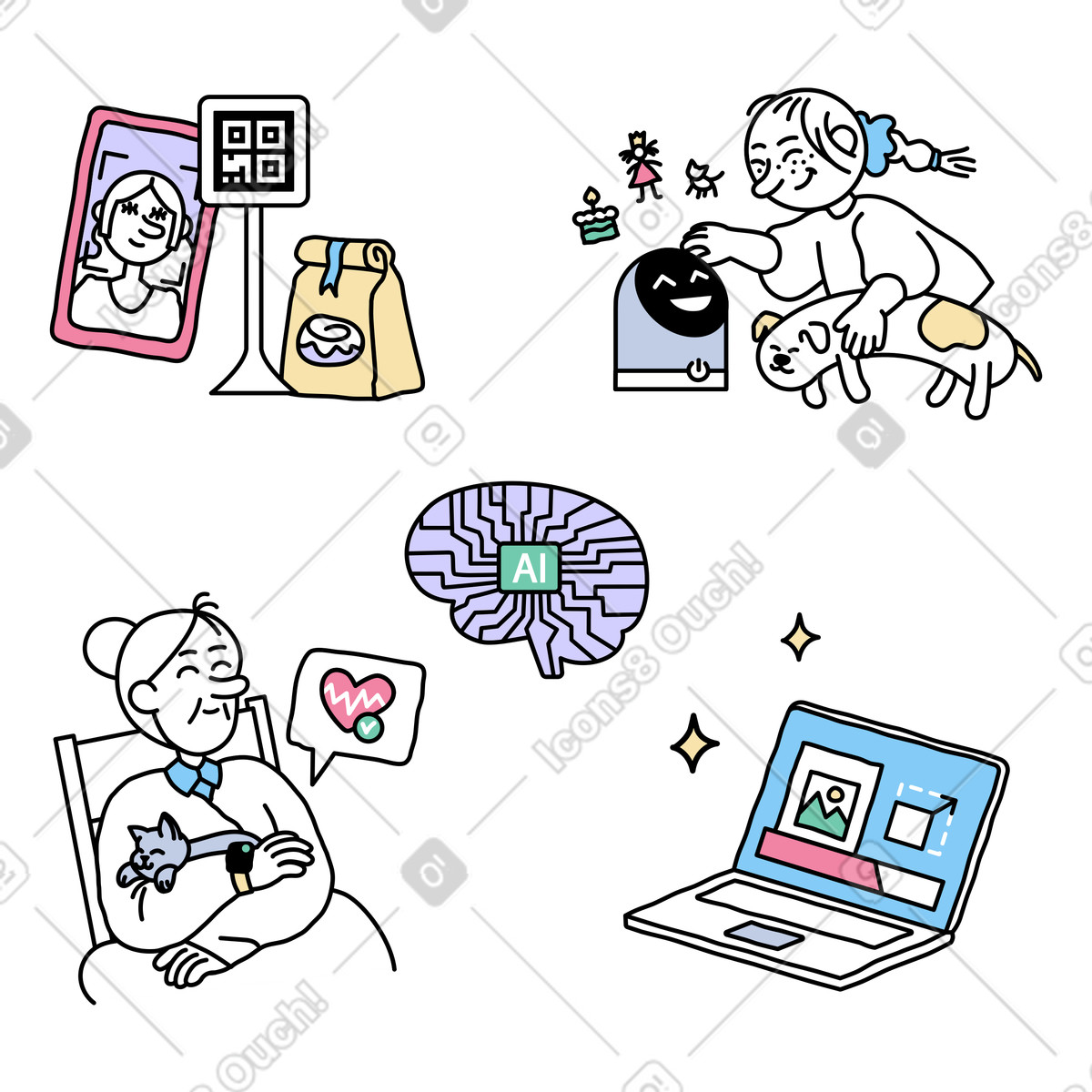 AI impacts our everyday activities illustration in Notes style download in PNG, SVG