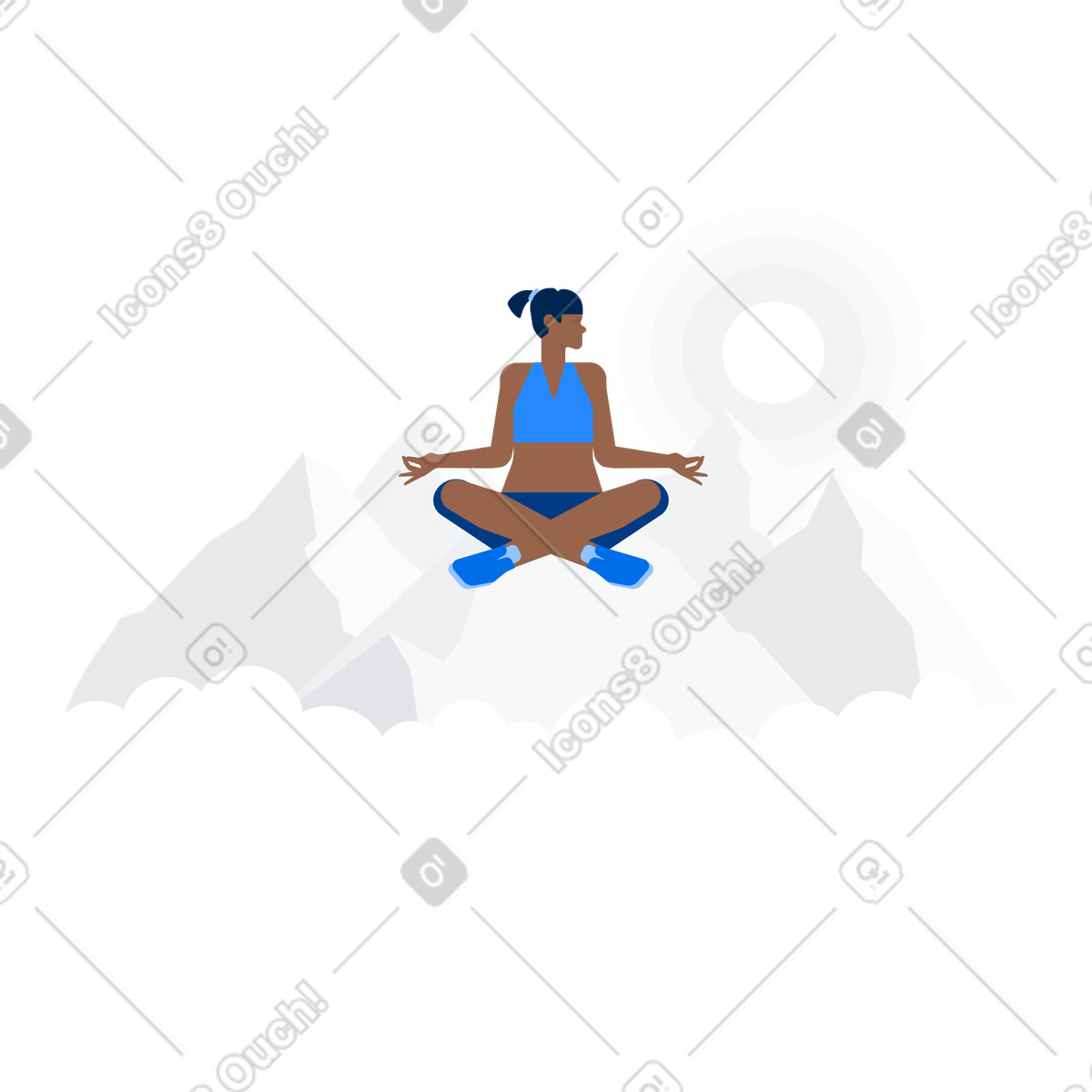 Frau meditiert auf dem berggipfel-Illustration im Urban-Stil als Download in PNG, SVG