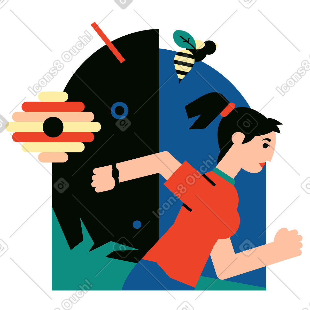 Illustration Femme fuyant une guêpe dans le style Polar à télécharger aux formats PNG, SVG
