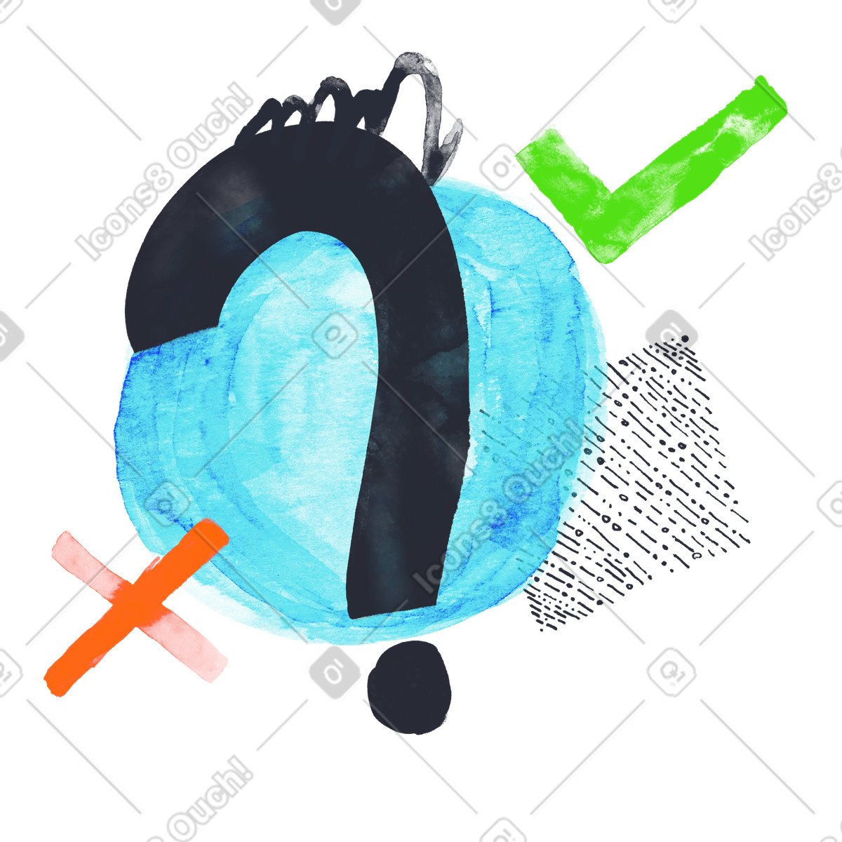 Ilustração de Ponto interrogação, marca e cruz como perguntas frequentes em no estilo Inky para baixar em PNG, SVG