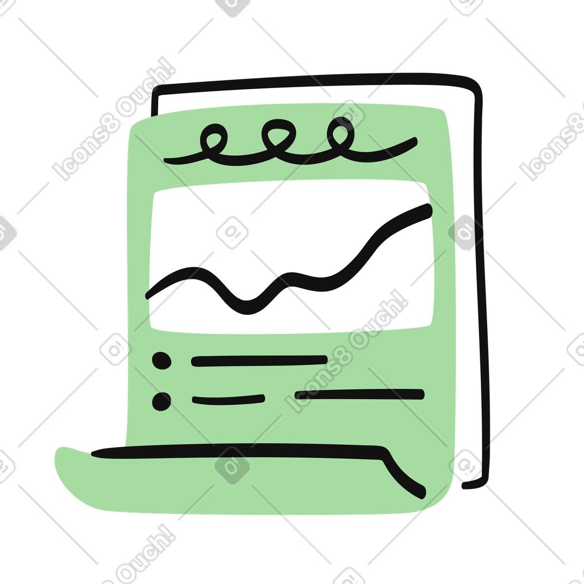 下载 Organic 风格的 Notebook page with hand drawn analytics line chart and notes 插画，支持 PNG、SVG 格式