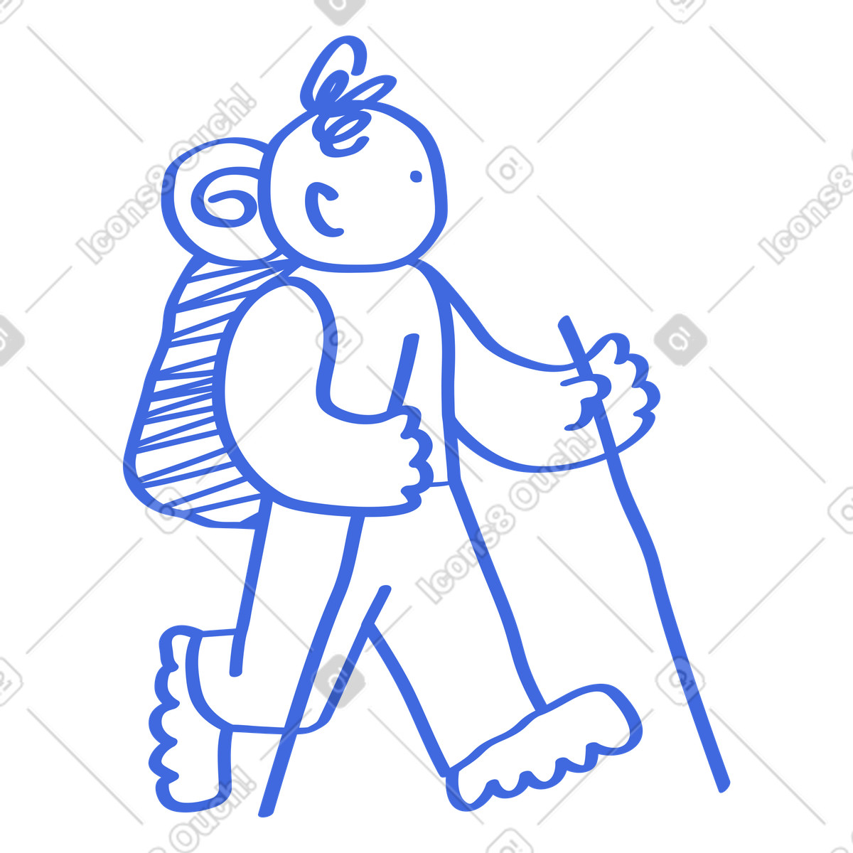 Ilustración Hiker walking with backpack and trekking poles outdoor adventure activity en estilo Ballpoint Pen a descargar en PNG y SVG