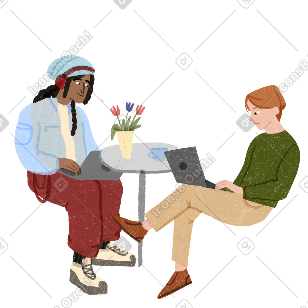 Ilustração de Dois homens trabalhando em um laptop café no estilo Public para baixar PNG, SVG
