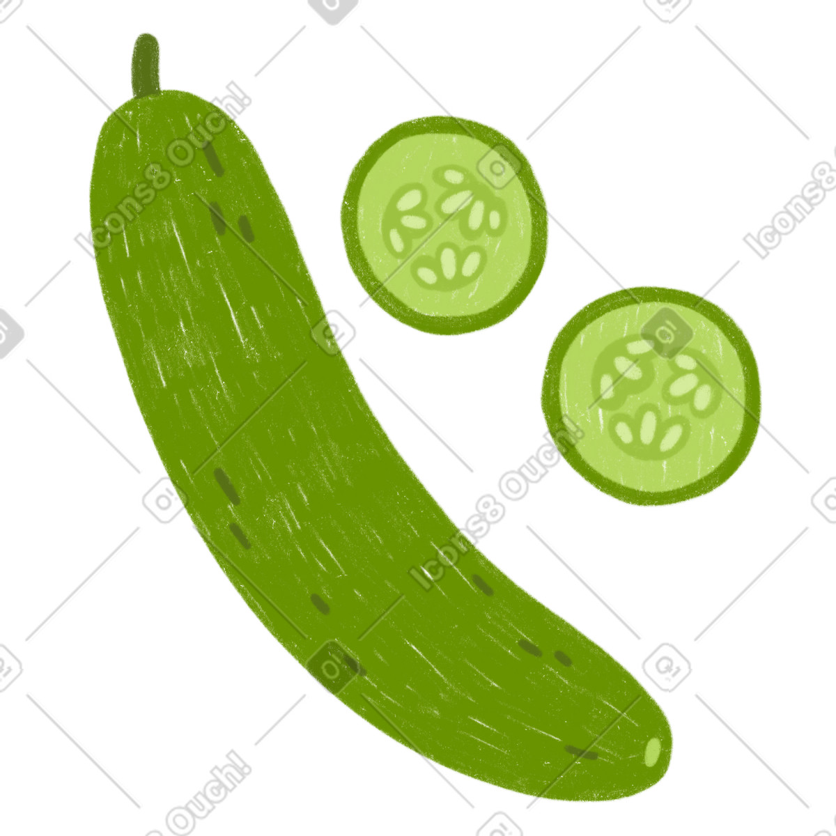 A cucumber and slices illustration in Cozy style download in PNG, SVG