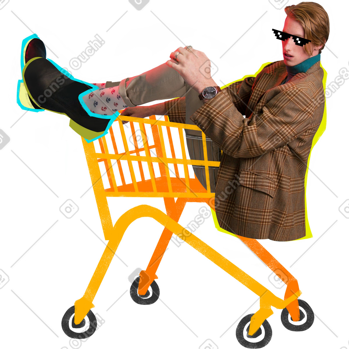 Ilustración Young man in a shopping cart en estilo Energy descargar en PNG y SVG