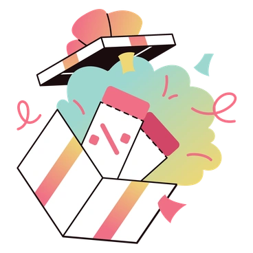 A colorful gift box with confetti and surprises - Delight style illustration