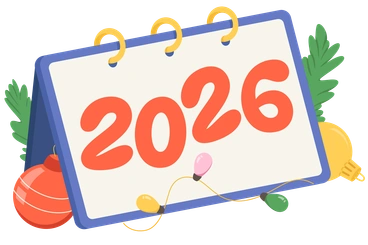A calendar page displaying the year 2026 - Social style illustration