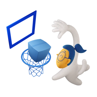 A character jumping to score a delivery box - 3D Buddy style illustration