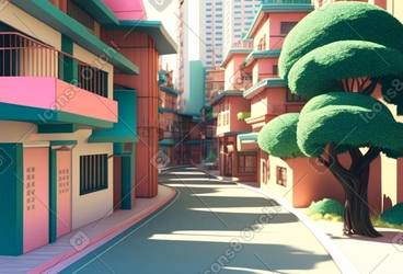 3d 만화 길고 좁은 거리 배경 PNG, SVG