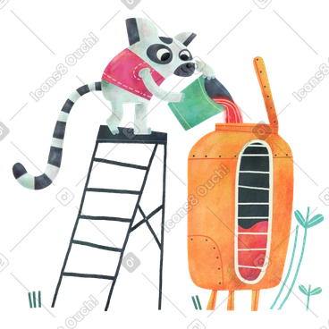 Raccoon pouring liquid to a tank as uploading PNG, SVG