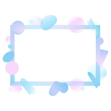 A large rectangular frame contains an array of colorful geometric shapes including circles, triangles, and squares. The shapes are arranged in a modern design with overlapping elements in various sizes. Each shape features a gradient of pastel colors, creating a harmonious blend. The background within the frame is a soft neutral tone, enhancing the vibrancy of the geometric elements. The composition is balanced, with shapes evenly distributed, inviting the viewer’s eye to explore the intricate arrangement.