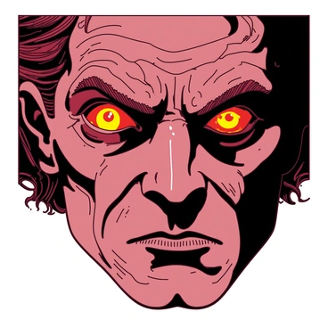 A close-up of "Prometheus' eyes" shows intense "flames" flickering in the depths of his gaze. The eyes are sharp and piercing, with a vibrant "orange" hue surrounding the pupils. The flames reflect in a vivid "red," highlighting the determination and pain in Prometheus' expression. The skin around the eyes is weathered and rugged, hinting at his long torment. The light from the flames casts dynamic shadows across his face, enhancing the dramatic atmosphere of the scene.