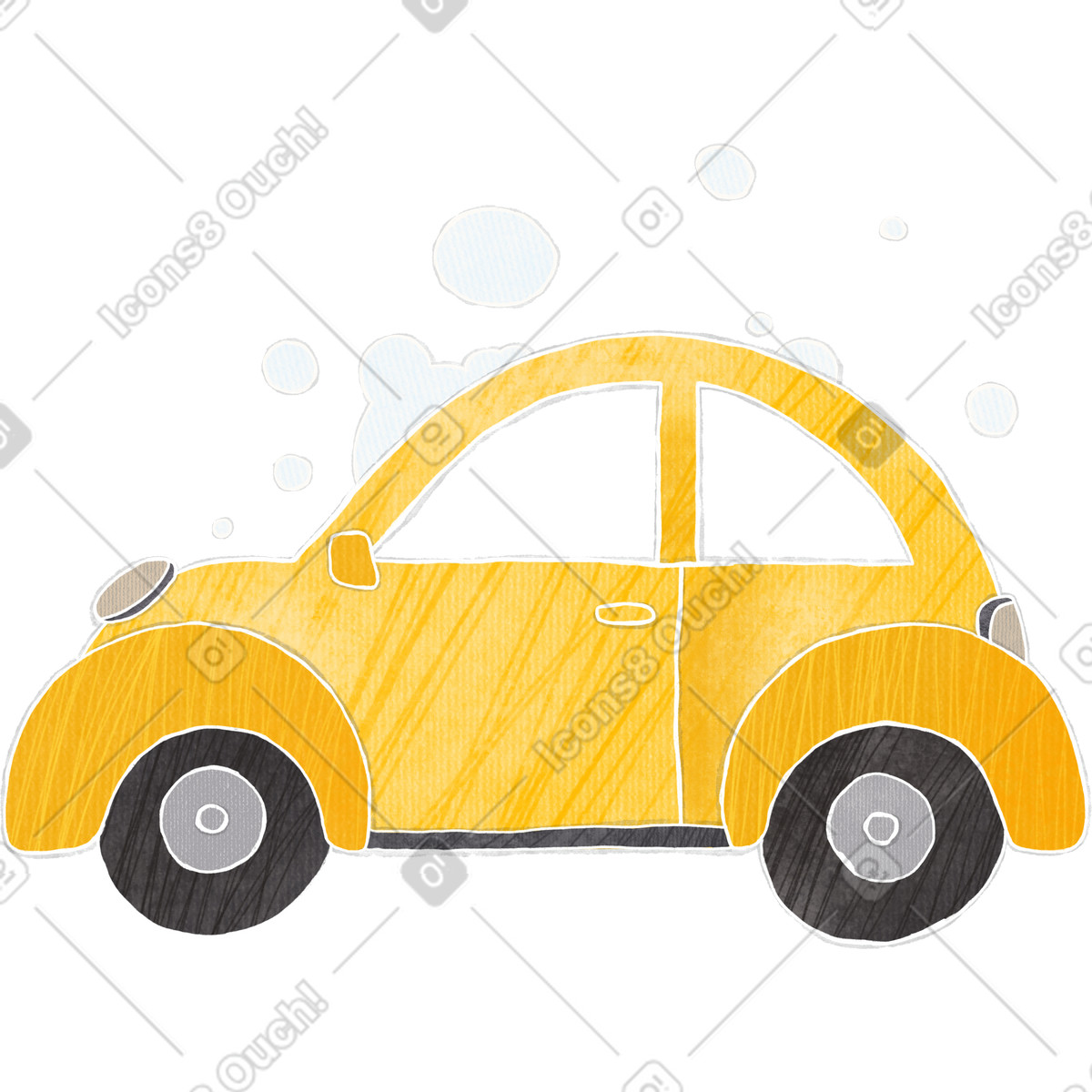 Yellow car in foam-Illustration im Crafty-Stil als Download PNG, SVG