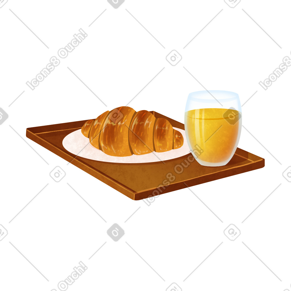 Lifestyle 스타일의 Breakfast with croissant and orange juice on a tray 일러스트레이션 PNG, SVG 다운로드