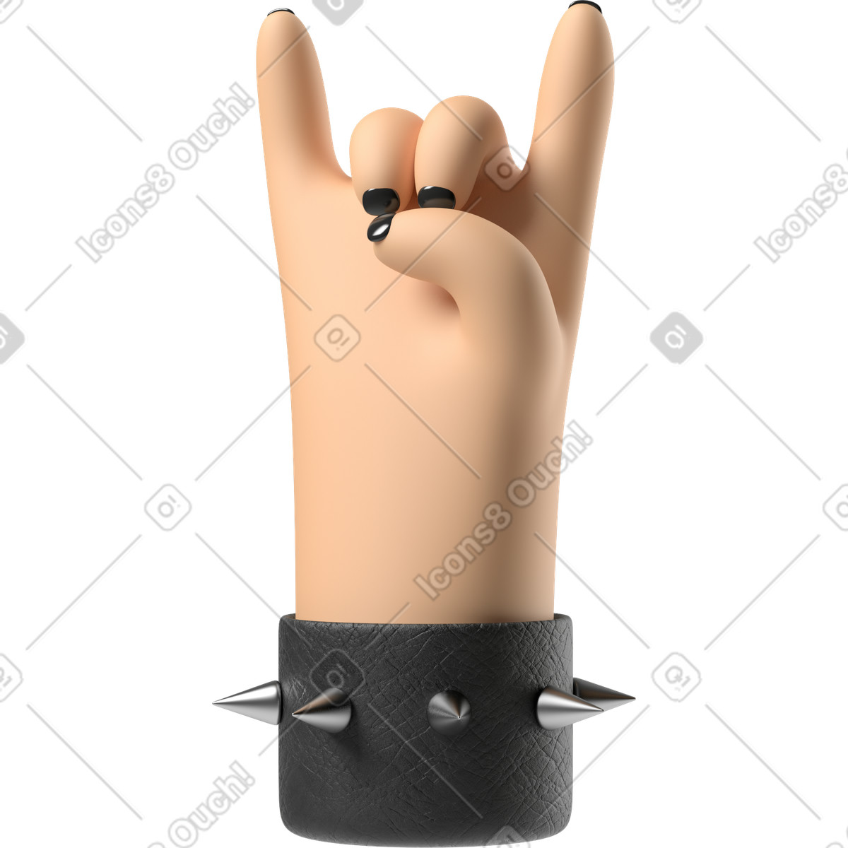 Mano di pelle bianca rocker con chiodi dipinti che mostrano il segno della roccia illustrazione in stile 3D Hands Fun&Wild scarica in PNG, SVG