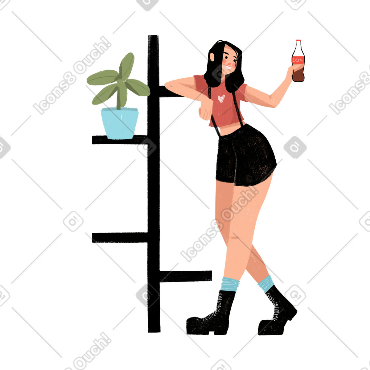 Ragazza con cola illustrazione in stile Experimental scarica in PNG, SVG