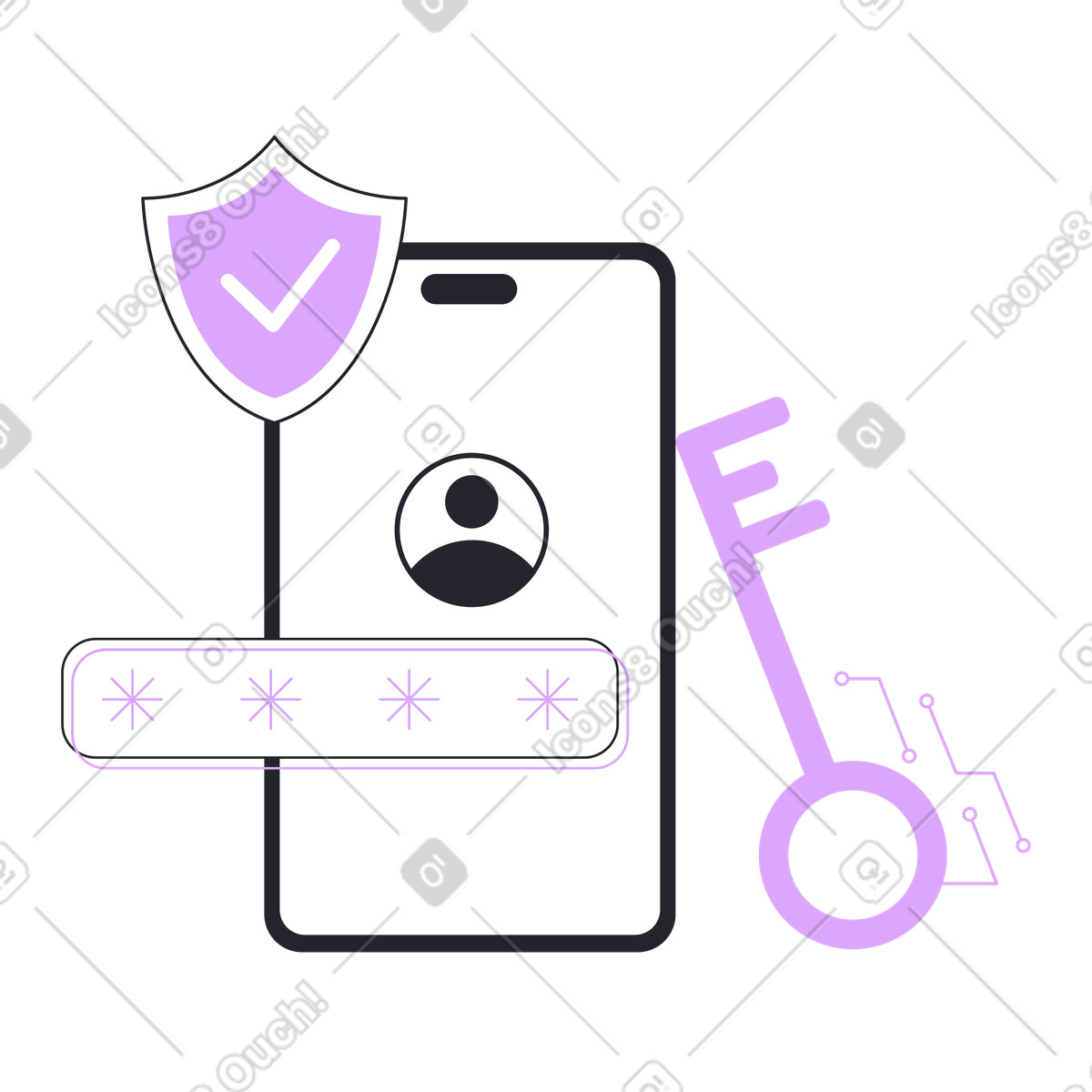 User profile login interface with digital key, Identity verification and log in illustration Grapy style download PNG, SVG