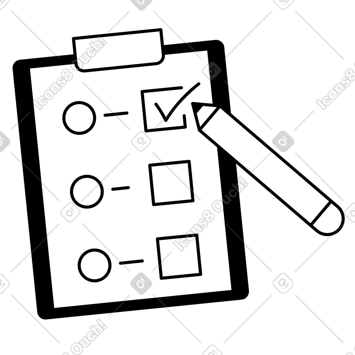 下载 Notion Line Art 风格的 Survey checklist form with pen ticking box beside question 插画，支持 PNG、SVG 格式