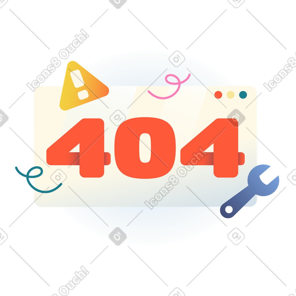 Error 404 page with alert and wrench icons, Webpage not available or maintenance illustration in Beam style download in PNG, SVG