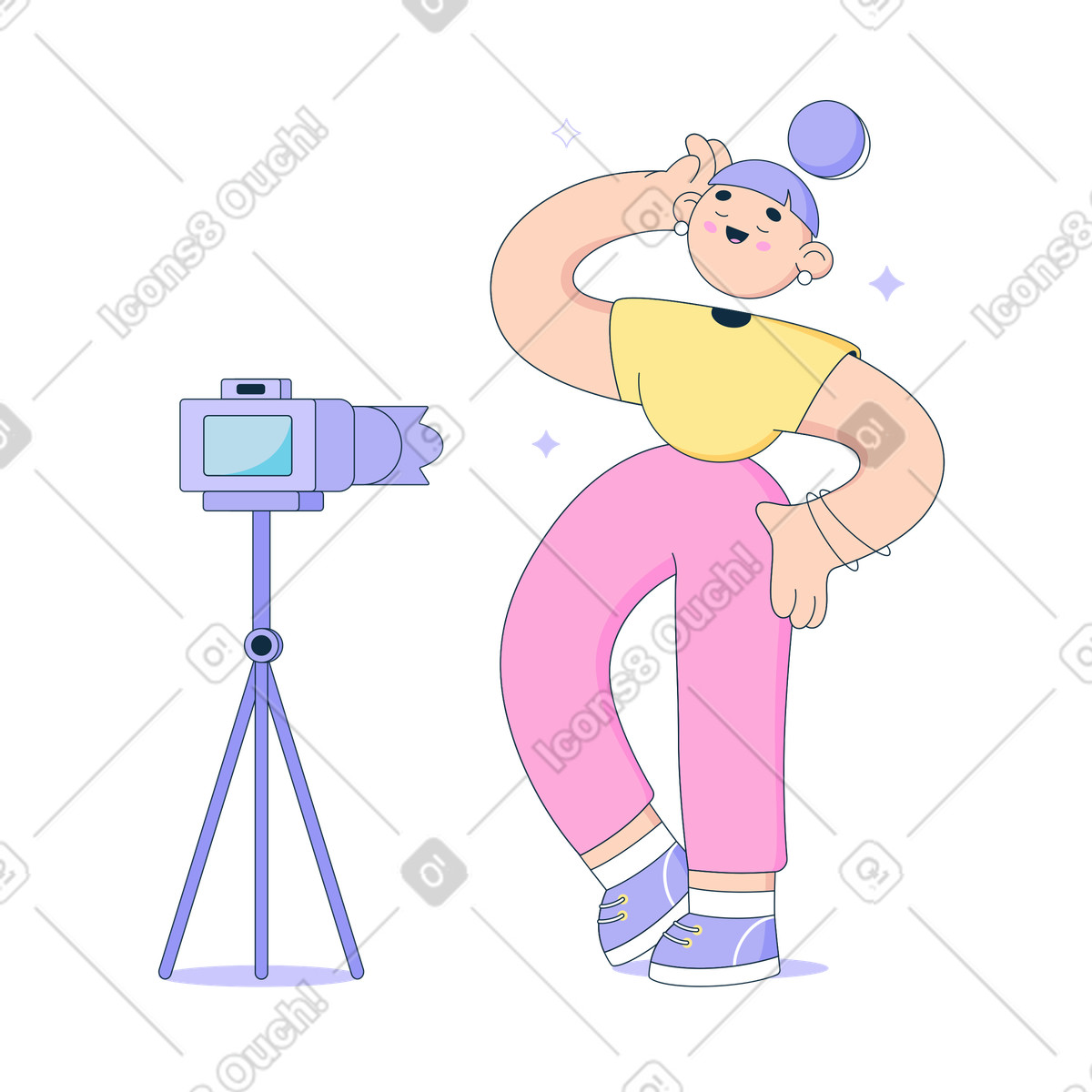 Woman poses at a photo shoot illustration in Bubble gum style download in PNG, SVG
