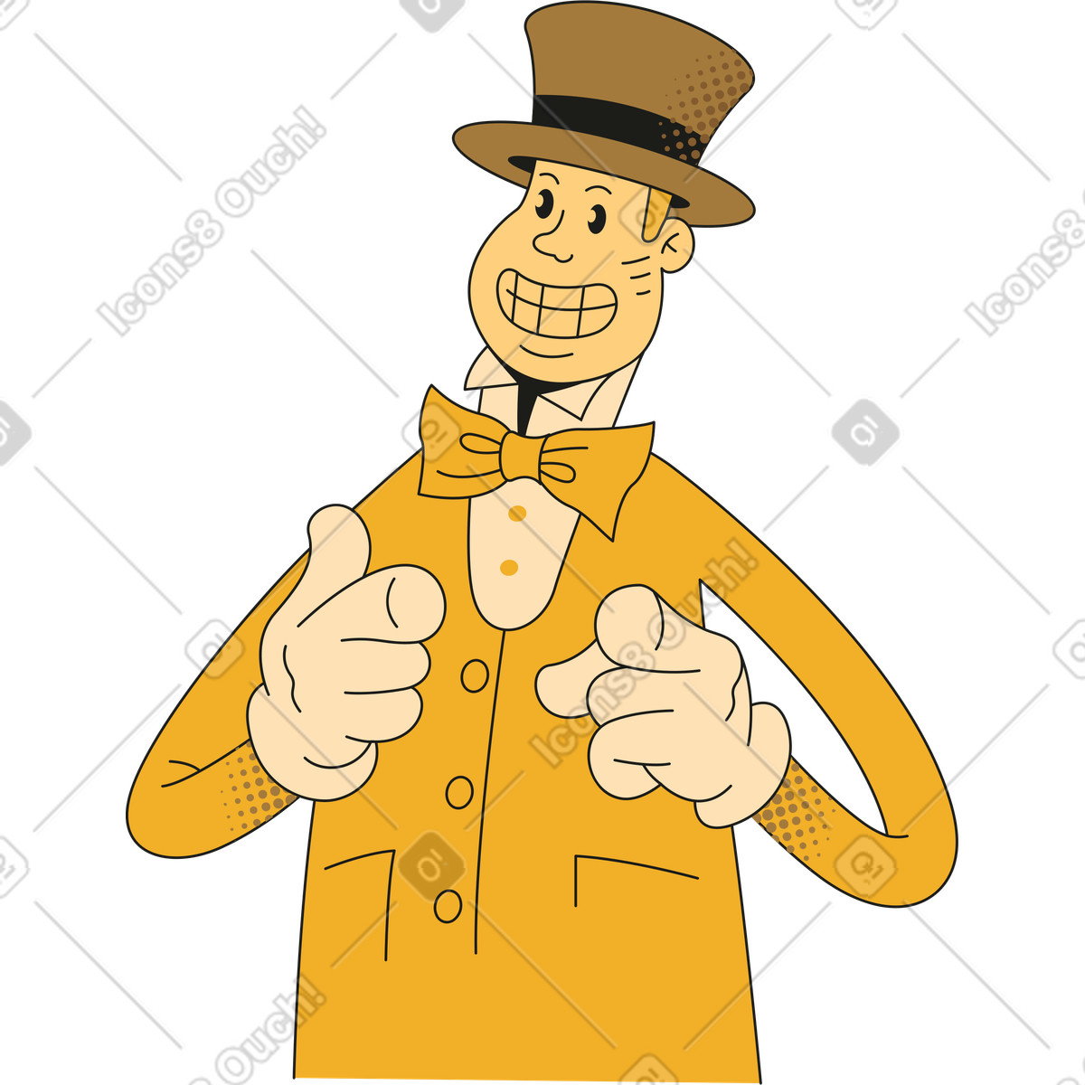 Elegant man with pointing fingers-Illustration im Rubber-Stil als Download in PNG, SVG