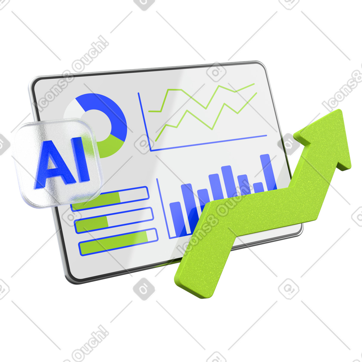 AI dashboard analytics, Financial report, Data trend display illustration in 3D Enterprise style download in PNG, SVG