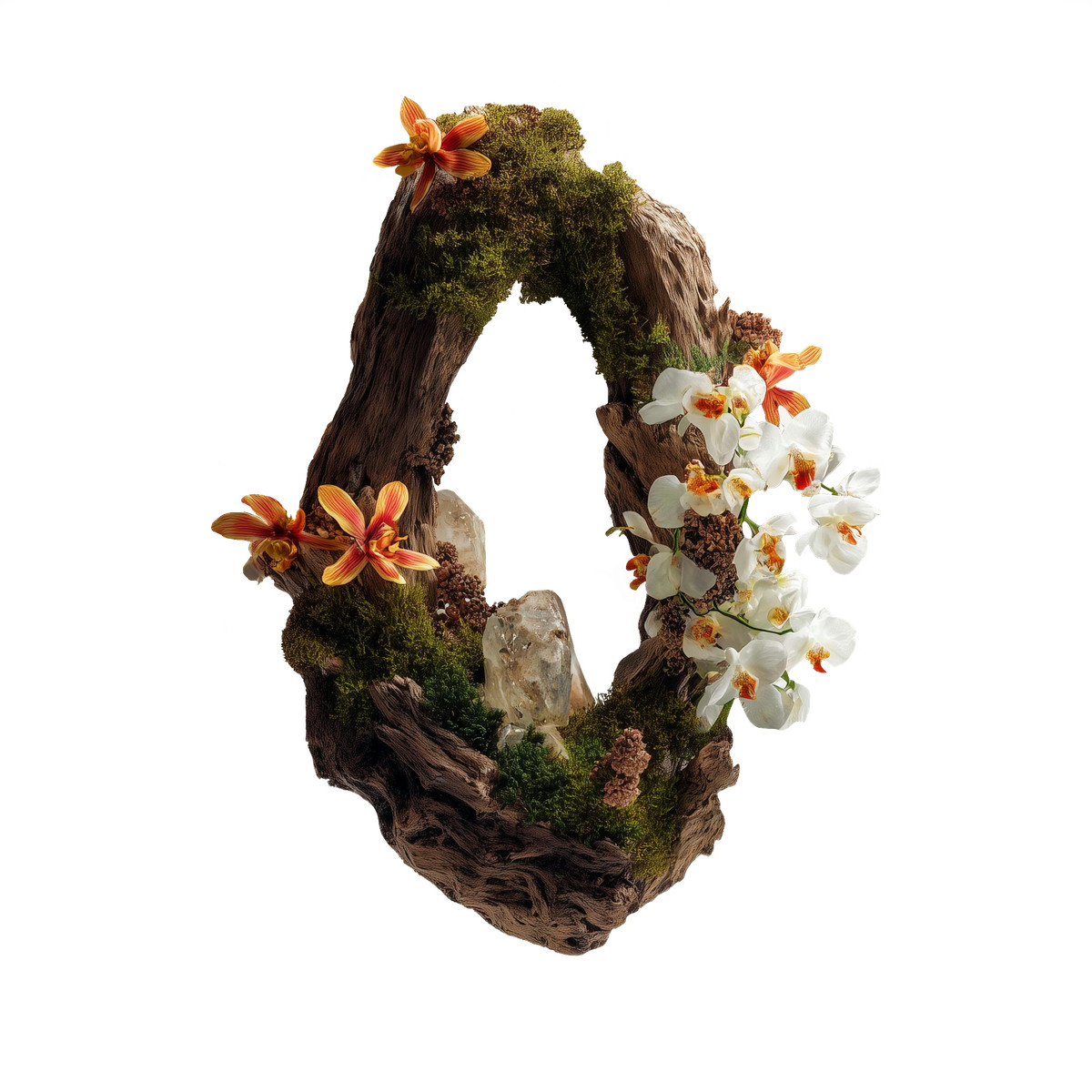 Illustration Nature bloom arch, Biophilic circle structure, Mossy flower shape dans le style Biomorphic à télécharger aux formats PNG, SVG