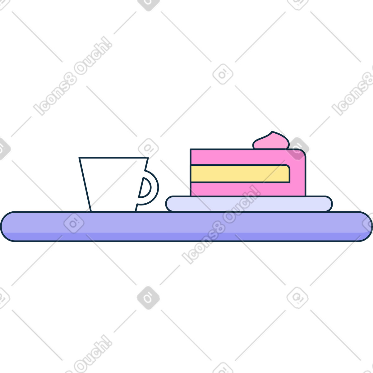 Tablett mit tee und kuchen-Illustration im Bubble gum-Stil als Download in PNG, SVG
